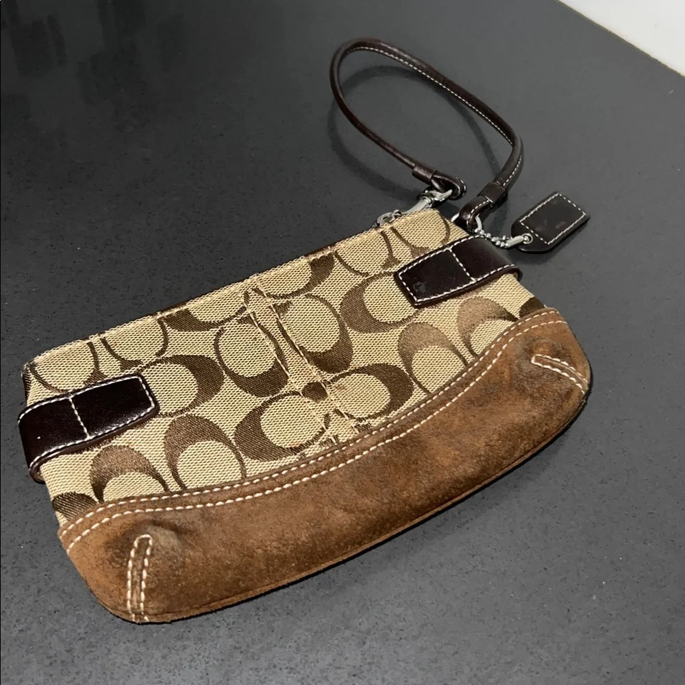 Coach Tan and Brown Signature Wristlet - Picture 2 of 5
